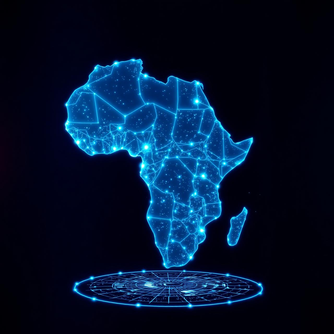 Holographic neon map of Africa connected to global cloud infrastructure